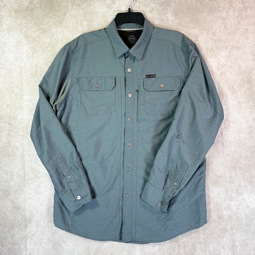 Wrangler ATG Shirt Mens Large Gray Solid Long Sleeve Mesh Vented Hiking Utility